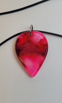 Handcrafted Red, Pink, and White Tear Drop Pendant Necklace or Keychain - image1
